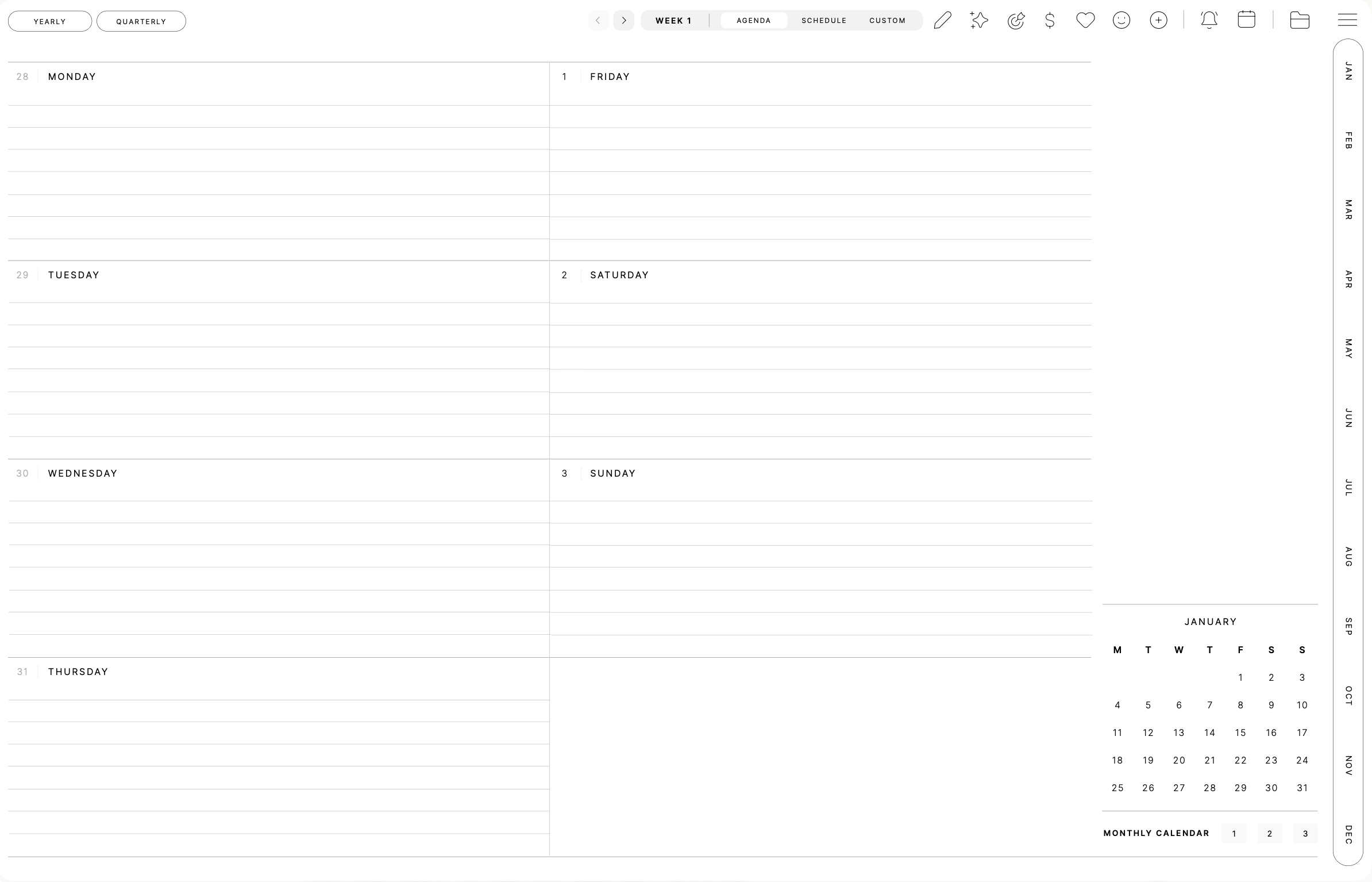 Classic weekly agenda, Landscape · Light