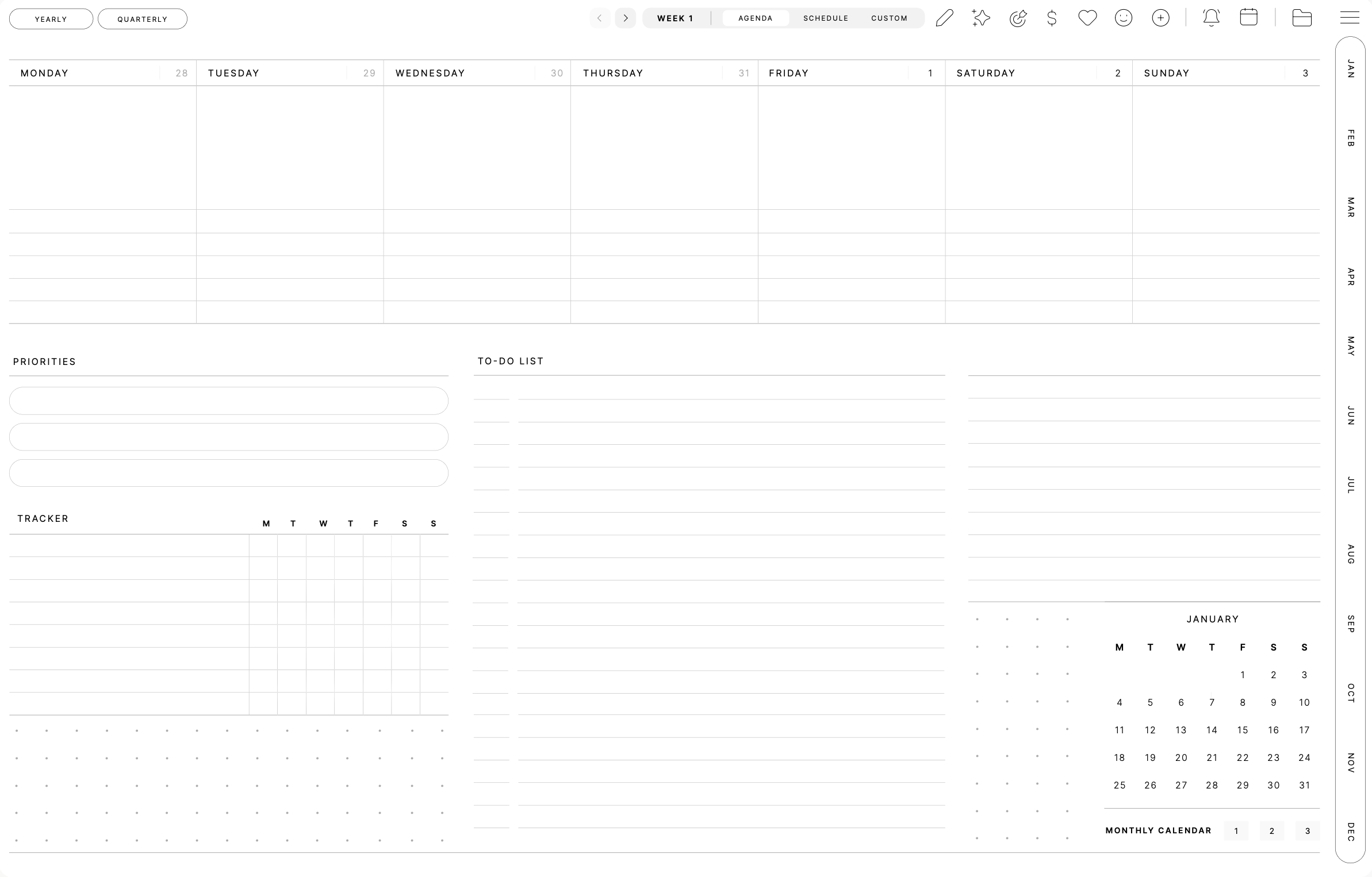 Dashboard weekly agenda, Landscape · Light
